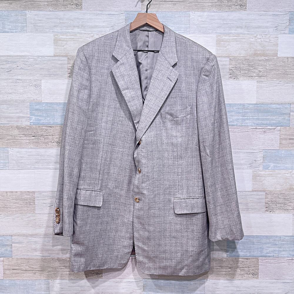 Hickey Freeman Customized Silk Cashmere Flannel Sport Coat Gray Check Mens 46L